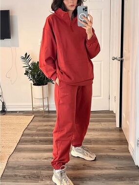 Women's Cozy Zip-Front Sweat pants- Rust-Trendy-Loungewear -Athleisure-Y2K